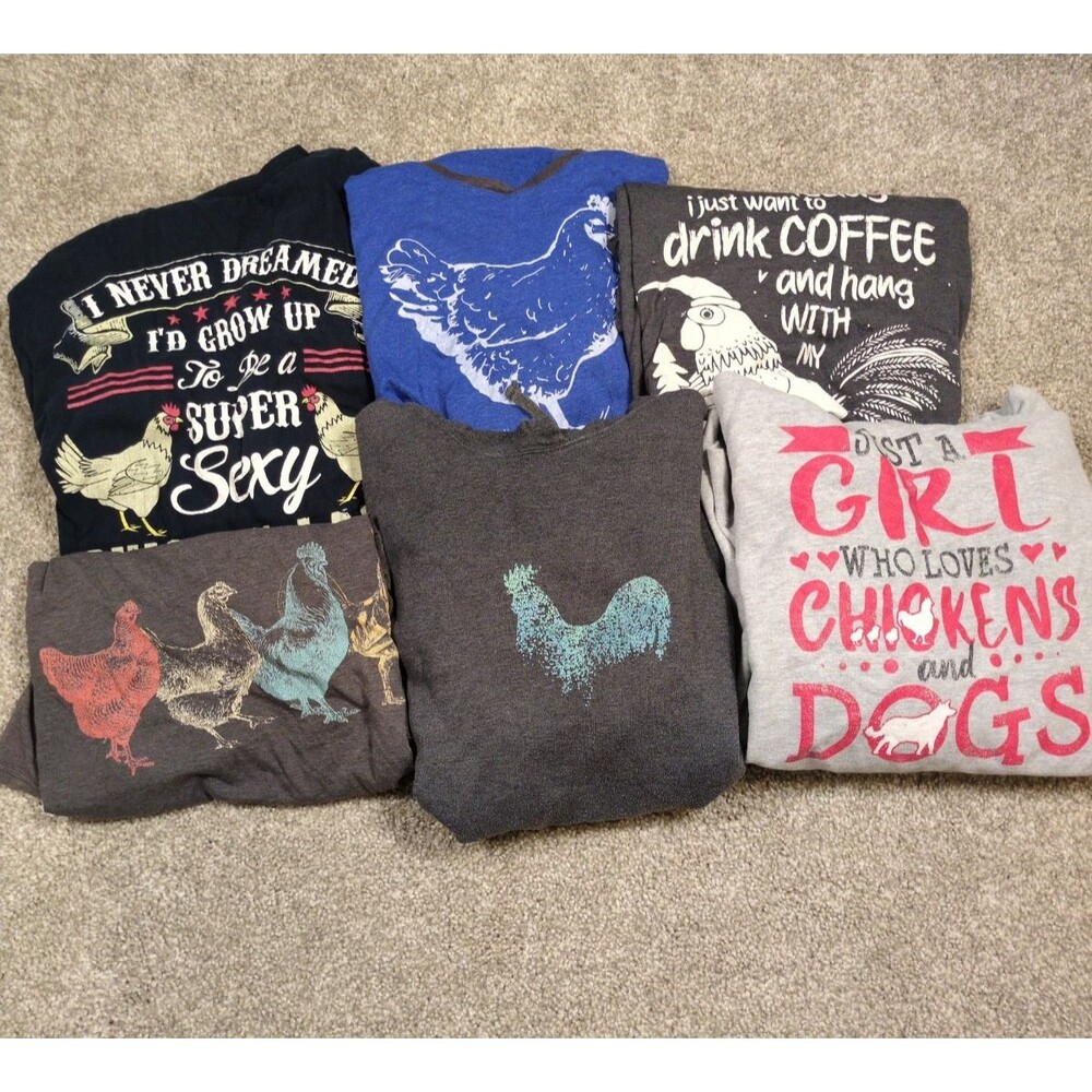 Crazy Chicken Rooster Lady T-Shirt Sweatshirt Hoodie Womens 2XL XXL Lot Of 6